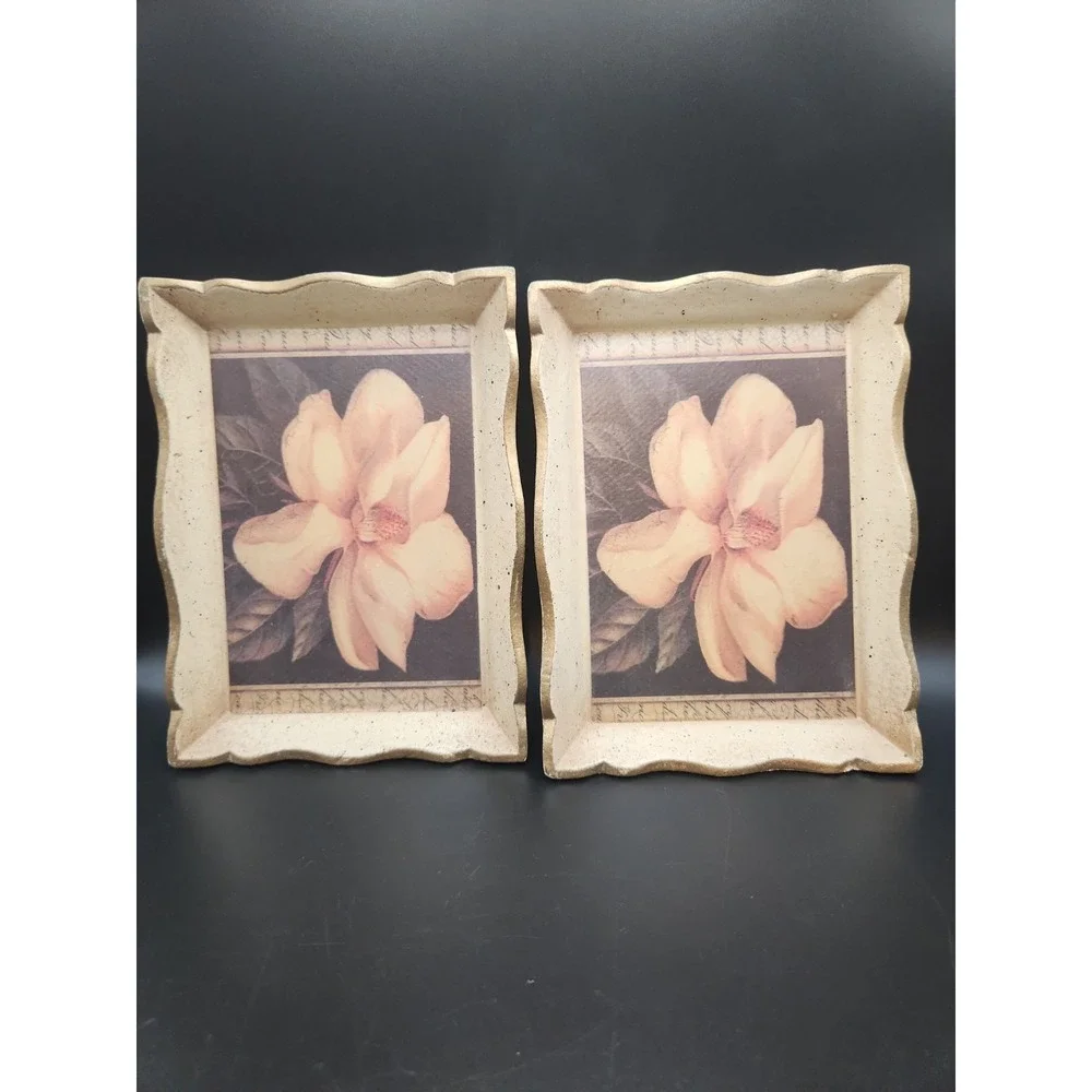 2‎ VTG Sezzatini Firenze Italian Florentine Gold Wood Magnolia Trinket Trays 7